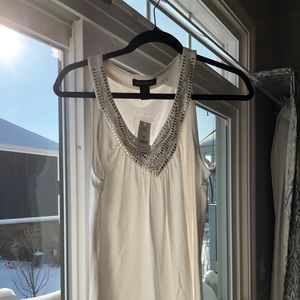 WHBM White tank top w/ silver embellished neckline